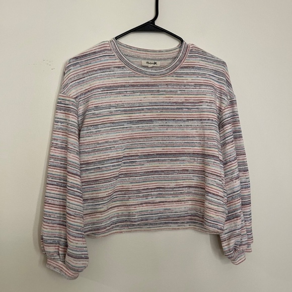 Madewell Rainbow Stripe Long Bubble Sleeve Cropped Top Size S - Picture 5 of 13